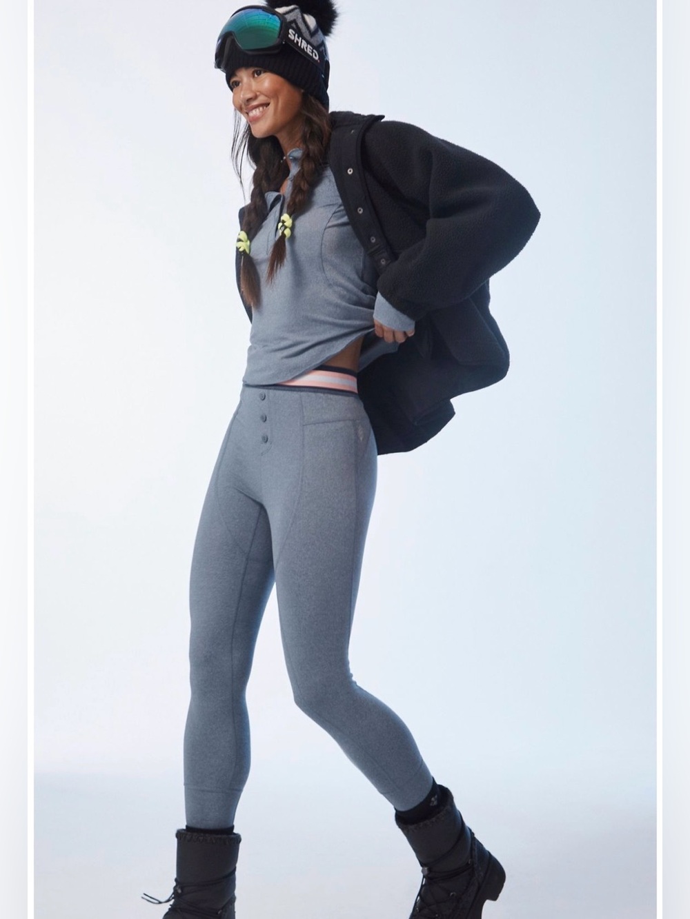 FP Movement Gray Track Joggers and Button Top with Pink-Trim Waistband Medium